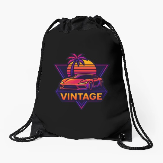 Retro Drive – Neon Synthwave Speed Drawstring Bags