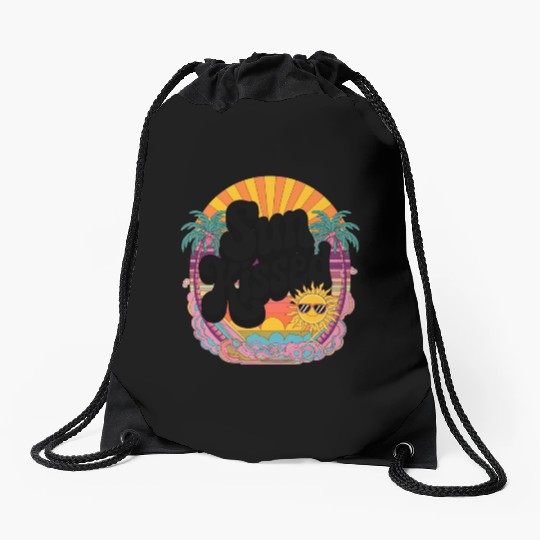 Sun Kissed Retro Sunset Design Drawstring Bags