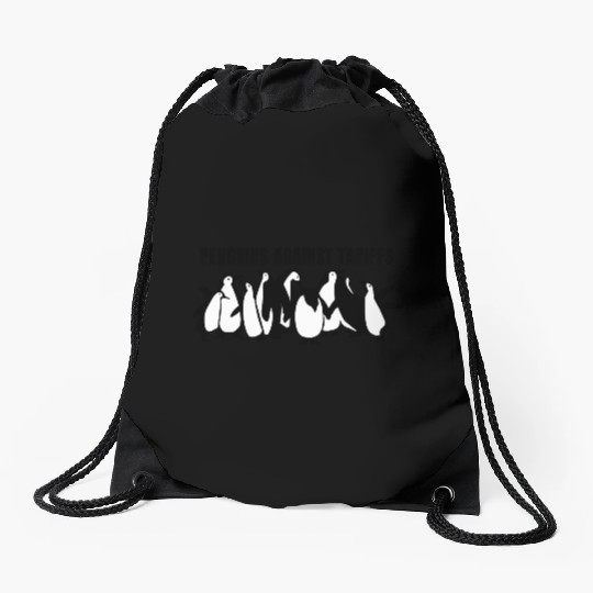 Penguins Protest Against Tariffs Funny Penguin Drawstring Bags
