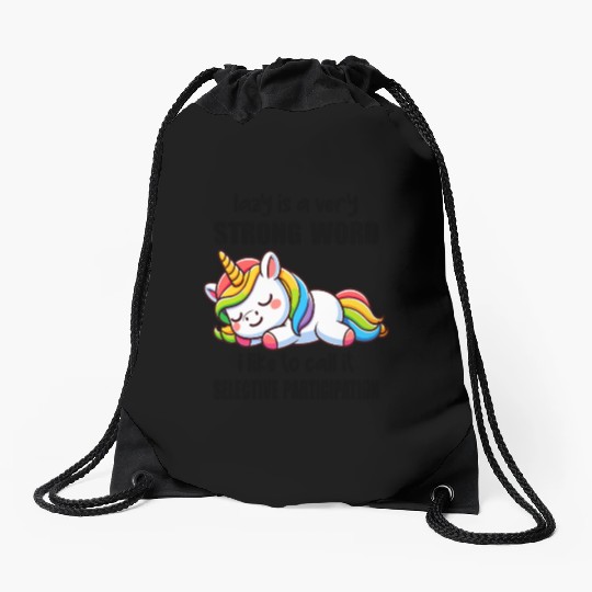 Sleepy Rainbow Unicorn Drawstring Bags