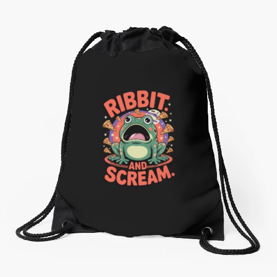 Screaming Frog Pizza Chaos Vibes Drawstring Bags