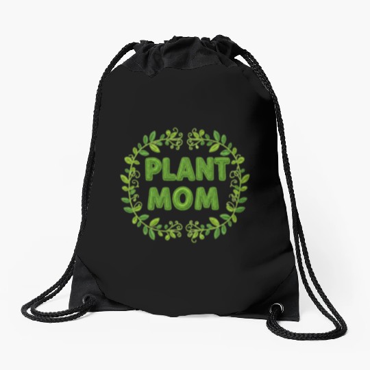 Plant Mom Floral Wreath Design Drawstring Bags