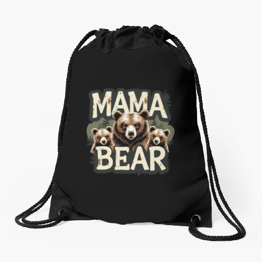 Mama Bear & Cubs Rustic Drawstring Bags for Moms