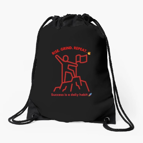 Success Motivation | Rise. Grind. Repeat Drawstring Bags