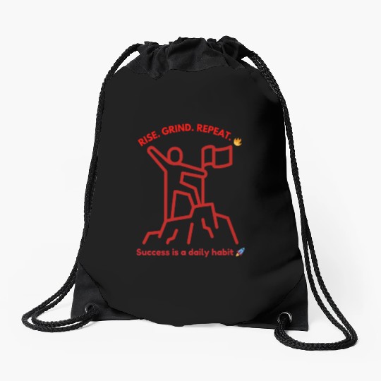 Success Motivation | Rise. Grind. Repeat Drawstring Bags