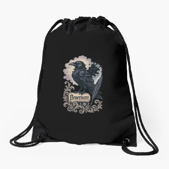 Baroque Raven Nevermore Scroll Poe Poetry Drawstring Bags