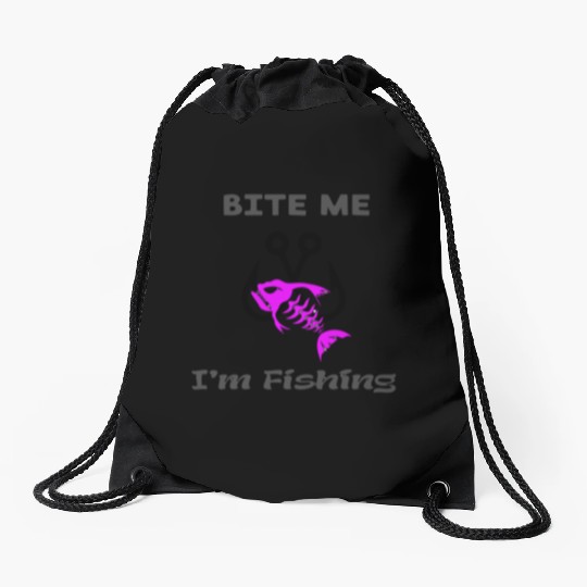 Bite Me Fishing Neon Purple Drawstring Bags