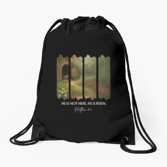 He is Not Here. He is Risen Drawstring Bags