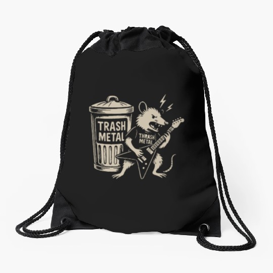 Guitar thrash metal trash metal opossum funny Drawstring Bags