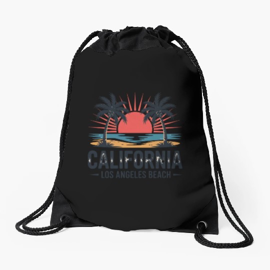 Trendy Los Angeles California Palm Tree Beach Suns Drawstring Bags