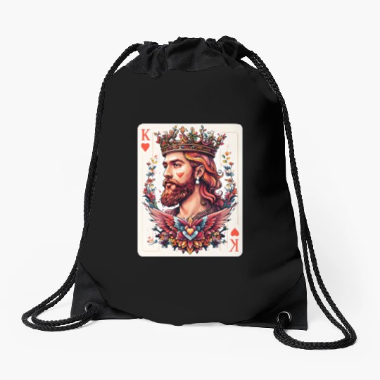 King of Hearts Card Illustration Drawstring Bags