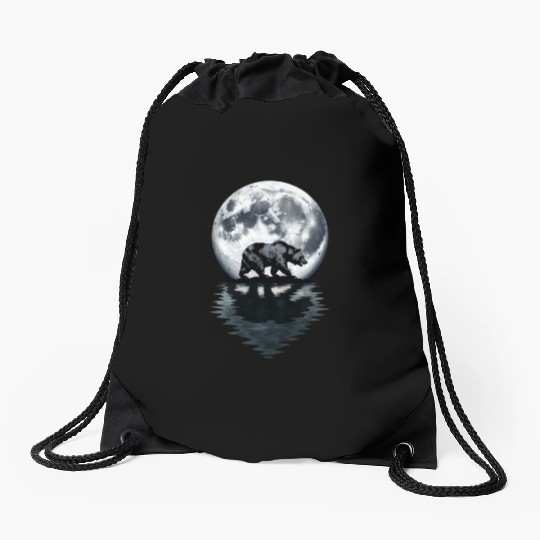 Bear Silhouette Under Full Moon – Wilderness Wildl Drawstring Bags