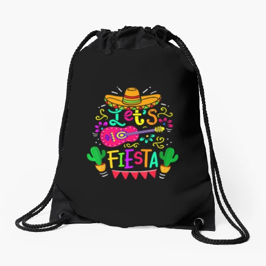 Let's Fiesta Cinco De Mayo Mexican Party Guitar Lo Drawstring Bags