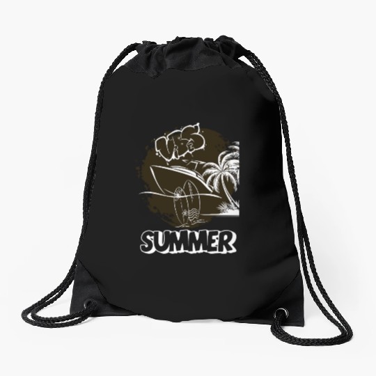 Tropical Vibes Graffiti Boat Drawstring Bags Summer Beach