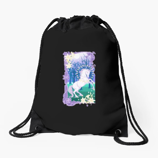 Unicorn fantasy lilac moon Drawstring Bags