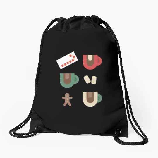 Cute Retro Hot Cocoa Christmas Mug Design Drawstring Bags