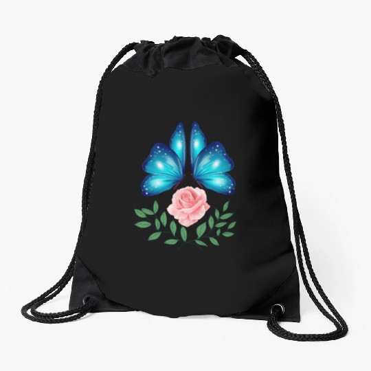 Butterfly. Flower. Rose. Joy. spring. Spring break Drawstring Bags