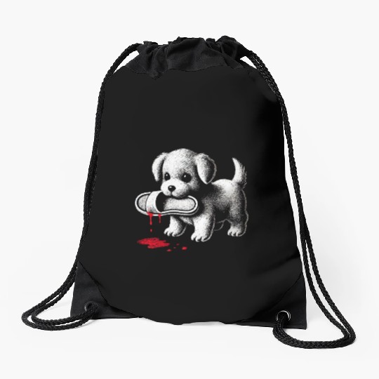 Cute Puppy with Slipper Drawstring Bags Dark Humor Dog Lover