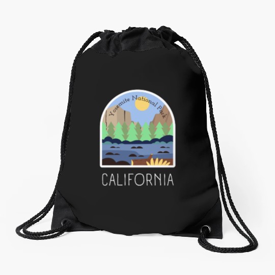 Retro Yosemite National Park California Drawstring Bags