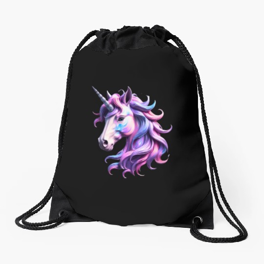 Magical Rainbow Unicorn Illustration Drawstring Bags