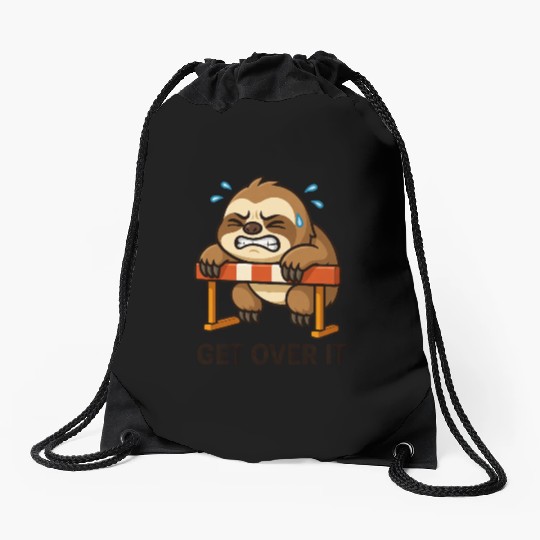 Sloth hurdler quote get over it Drawstring Bags
