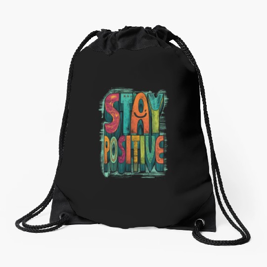 Stay Positive – Retro Color Block Text Drawstring Bags