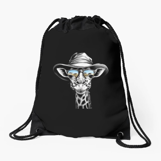 Giraffe Face with Bucket Hat Drawstring Bags