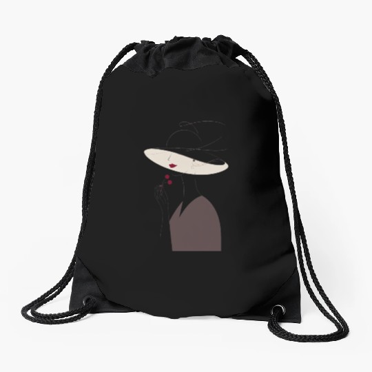 Cherry Wine Lady Drawstring Bags