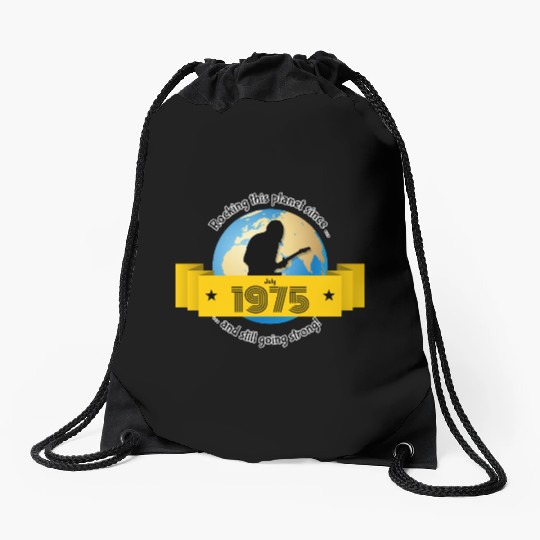 50th birthday Rocking this planet since 07/1975 Drawstring Bags