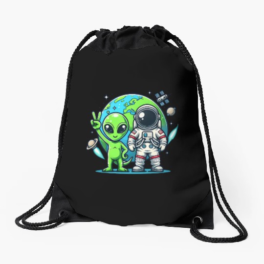 Alien Astronauts In Space Drawstring Bags