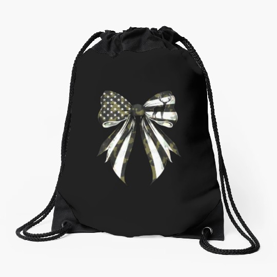 Coquette Bow Deer Hunting Camouflage US Flag Pride Drawstring Bags