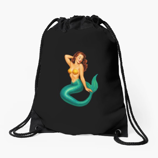 Classic Vintage Mermaid Pinup Drawstring Bags