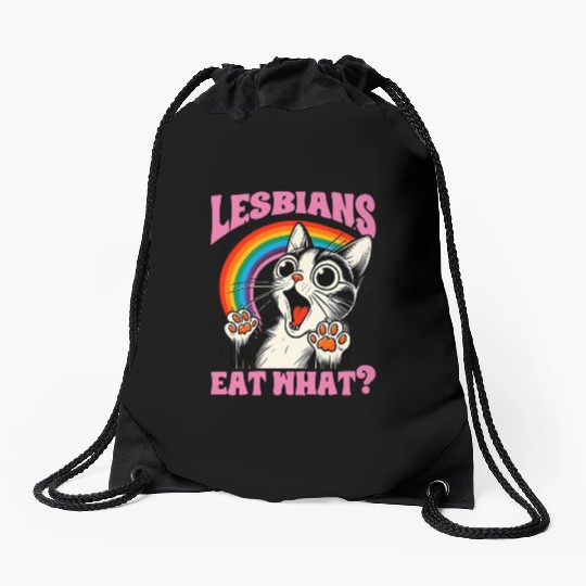 Lesbians Eat What Cat Drawstring Bags