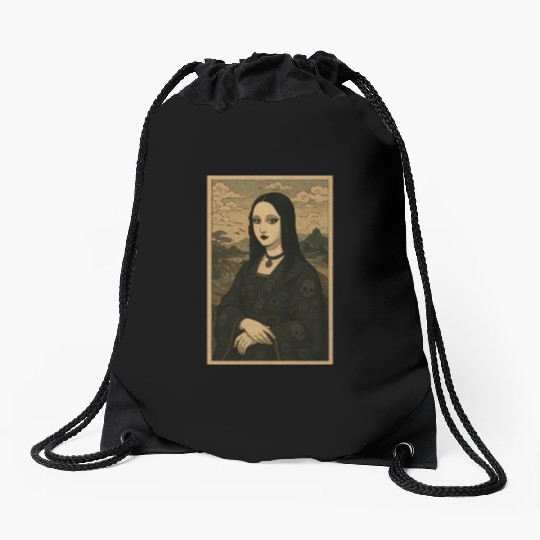Gothic Geisha Mona Lisa Japanese Vintage Horror Drawstring Bags