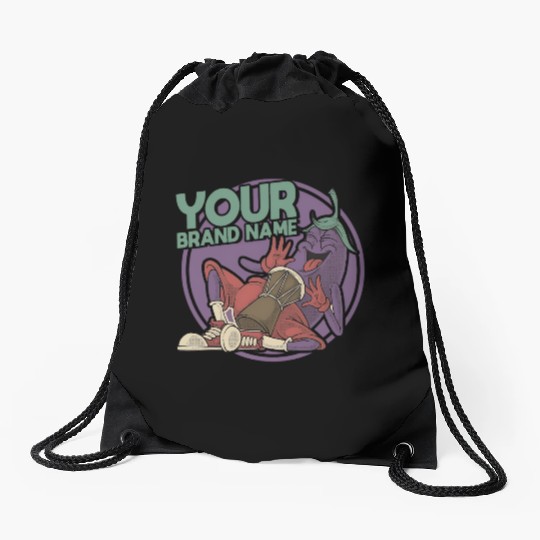 Funky Eggplant Drummer – Funny Cartoon Music T-Shi Drawstring Bags
