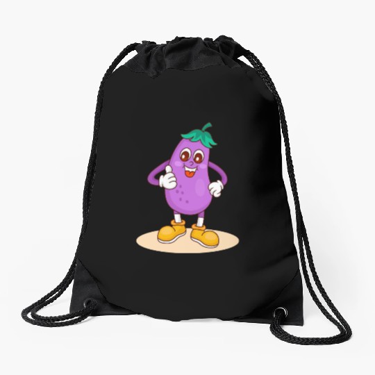 Animated Eggplant Character Design Drawstring Bags
