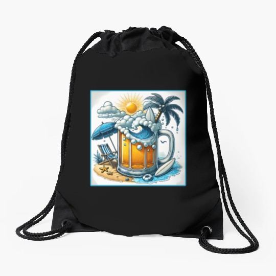 Beer Beach Design Drawstring Bags