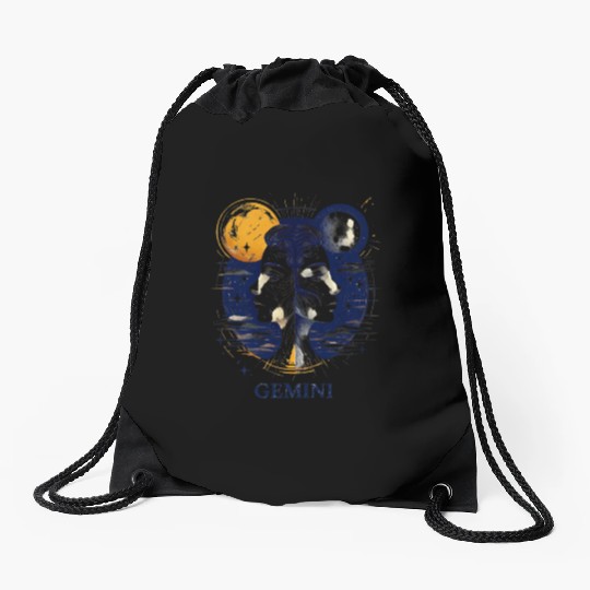 Zodiac Card Gemini Drawstring Bags