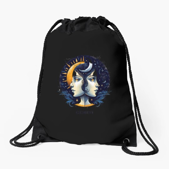 Zodiac Card Gemini Drawstring Bags