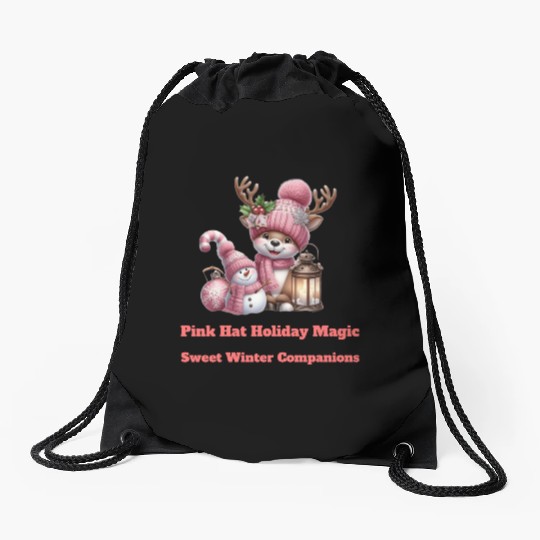 A Pink Winter Wonderland Drawstring Bags