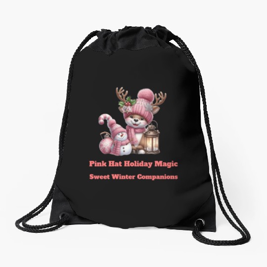 A Pink Winter Wonderland Drawstring Bags