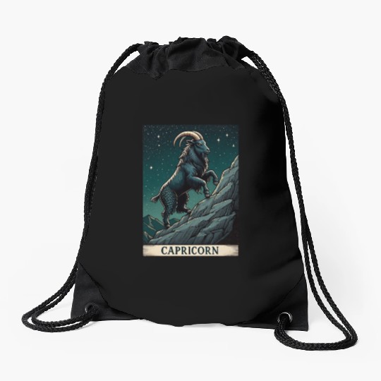 Zodiac Card Capricorn Drawstring Bags