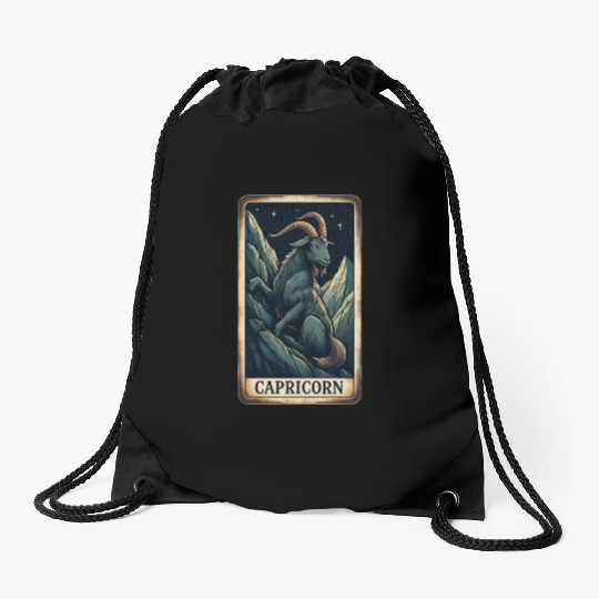 Zodiac Card Capricorn Drawstring Bags