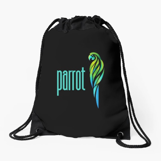 a parrot in a gradient of green and blue colors Drawstring Bags