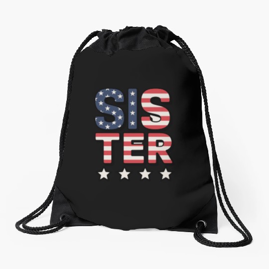 Sister American Flag Stars and Stripes Design Drawstring Bags