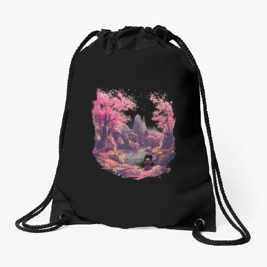 Meditative Cherry Blossoms Idyll Zen Nature Asian Drawstring Bags