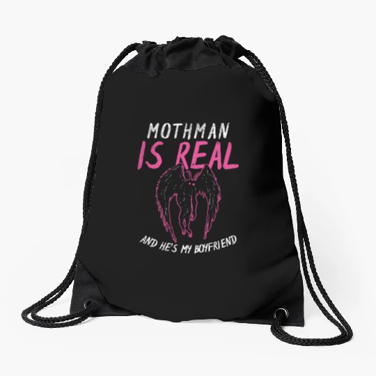 Mothman Is My Boyfriend For Cryptid Lover Drawstring Bags