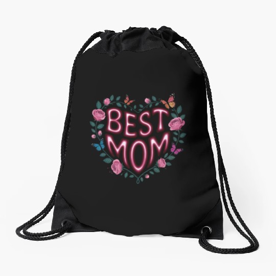 Trendy Best Mom Ever, Mother's Day Heart Floral Drawstring Bags