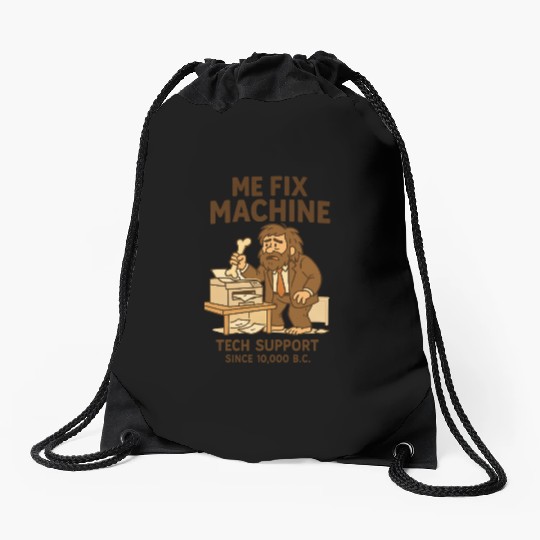 Office Tech Support Caveman Joke Daily Work Humor Drawstring Bags