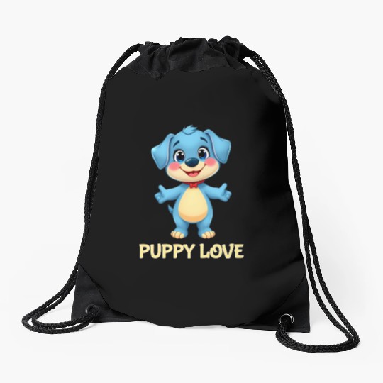 Blue Puppy Love Cartoon - Playful Pet Character Drawstring Bags
